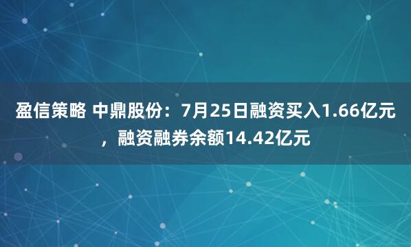 盈信策略 中鼎股份：7月25日融资买入1.66亿元，融资融券余额14.42亿元